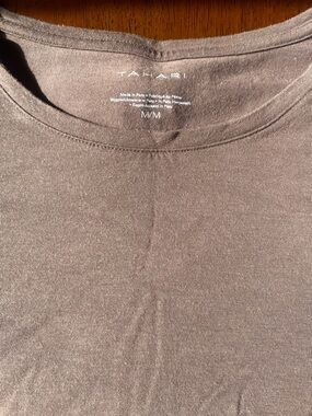 Tahari Long Sleeve Crew Tee in Taupe Brown